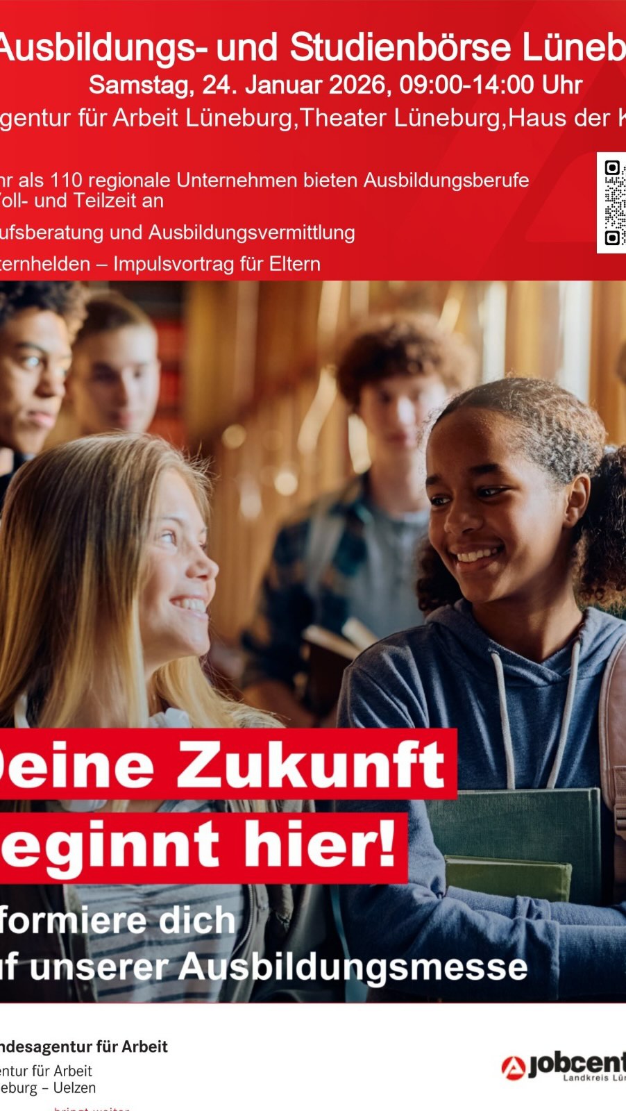 #Ausbildungsmesse in #Lüneburg 🤩

Und wir sind dabei! Am 24.01. von 9-14 Uhr bei der Agentur für Arbeit, An den Reeperbahnen 2.

Und wir sehen dich da 🫵! Denn du möchtest deine Zukunft planen und wir haben 2 spannende #Ausbildungen für dich im Gepäck:

#PTA - Pharmazeutisch-technische Assistenz 💊
#Kosmetik - staatlich geprüft 💅🏻