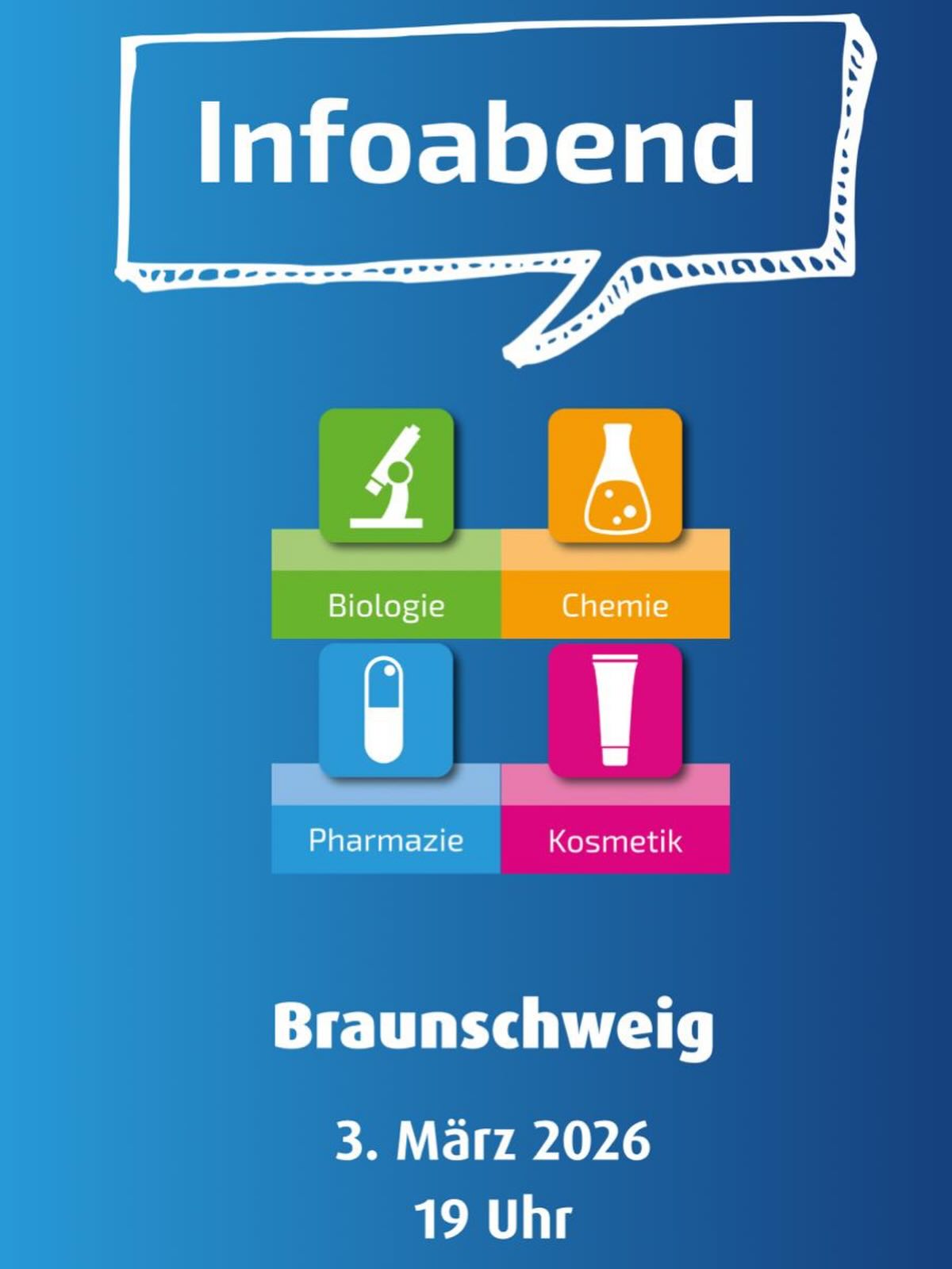 Komm vorbei zum #Infoabend in #Braunschweig!
Wir haben vier spannende #Ausbildungen für dich im Angebot. Einfach vorbei kommen - wir freuen uns auf dich! 🤩 💊🧪🔬💅🏻
#berufsorientierung #derbestemixauspraxisundtheorie