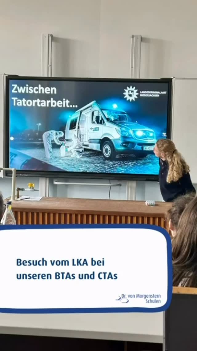 ❓Wo kann ich als CTA oder BTA arbeiten❓
❓Wie sieht mein #Berufsalltag später aus❓

➡️ Zum Beispiel beim #Landeskriminalamt und so kann dein Berufsleben aussehen:

Kim hat die #CTA #Ausbildung bei uns gemacht und arbeitet jetzt beim LKA in Hannover. 👮

Sie hat uns besucht und unseren angehenden CTAs und BTAs aus ihrem spannenden Berufsalltag berichtet! 🧑🏼‍🔬🧫🔬🧬🩸

Vielen, vielen Dank, liebe Kim, für diesen großartigen Einblick in deine Arbeitswelt. 🙏🏻

Und wenn du mehr von Kim und ihrer Arbeit erfahren möchtest, dann hier entlang 
➡️ @lka.niedersachsen.kim 

Du bist auch ehemaliger Morgenstern in #Braunschweig oder Lübeburg und magst über deinen Berufsalltag berichten? Immer super gern! Wir freuen uns auf deine Nachricht! 📧📳