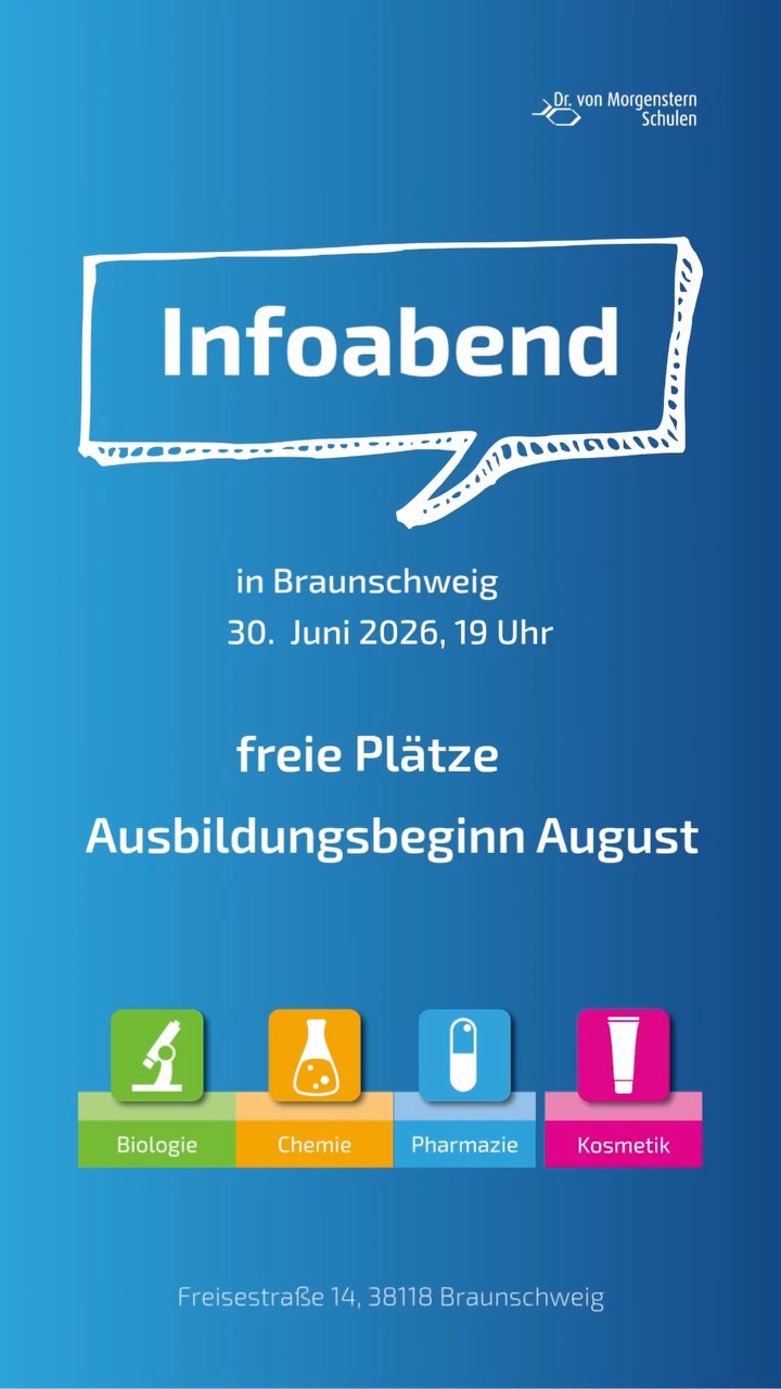 ℹ️ Info Abend am 30.06. in Braunschweig ℹ️
Wir haben noch den einen oder anderen freien Ausbildungsplatz ab August 2026 für dich!
Also komm vorbei und schau dich um! Deine Zukunft beginnt jetzt! 🚀
#pharmazeutischtechnischeassistenten #chemischtechnischeassistenten #biologischtechnischeassistenten #kosmetik #braunschweig