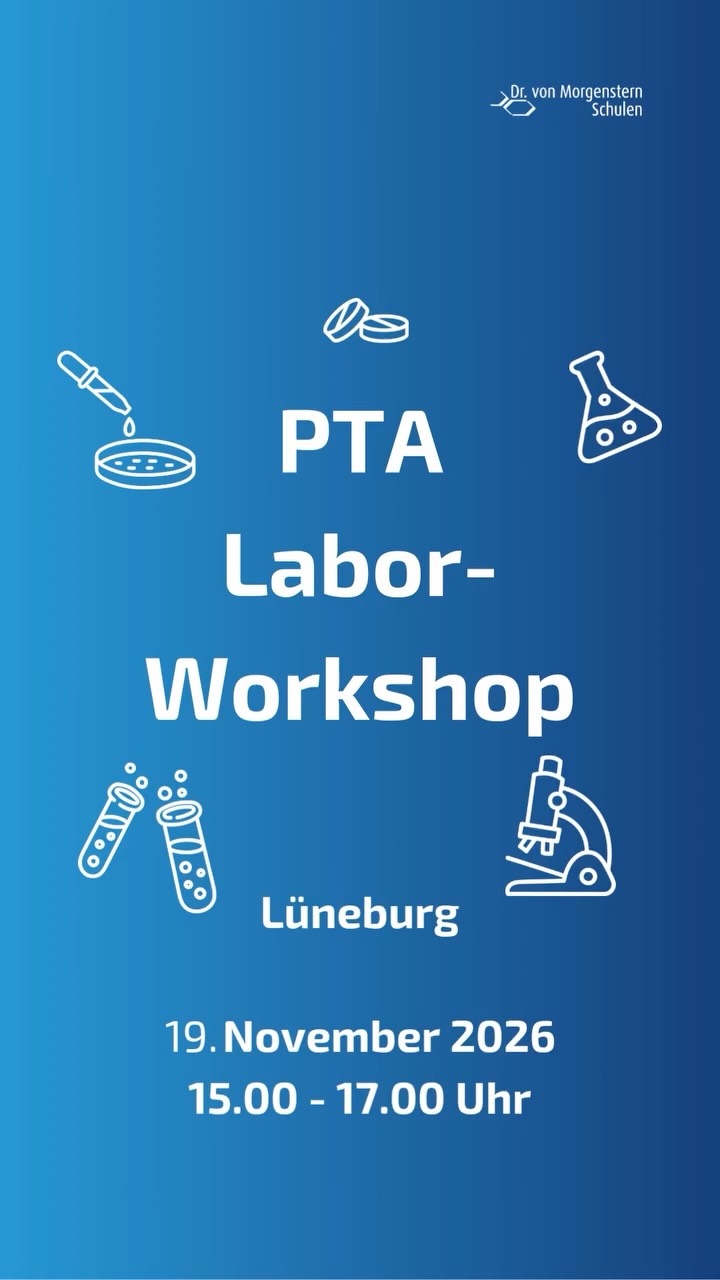 🧪 Bock auf Labor? Interesse an Gesundheit? Lust, selbst etwas auszuprobieren?
Dann könnte PTA genau dein Ding sein! 💊✨
🔬 selbst experimentieren
💊 PTA-Ausbildung hautnah erleben
🧪 Laborluft schnuppern
👩🔬 ins Gespräch kommen
💬 deine Fragen rund um Ausbildung und Beruf loswerden
Denn PTA ist mehr als Lernen aus Büchern: In der Ausbildung gehören unter anderem Laborarbeit, Arzneimittelherstellung, chemisch-pharmazeutische Übungen und natürlich der Umgang mit Menschen dazu.
Finde heraus, ob PTA dein Ding ist! 👀
📍 Dorette-von-Stern-Str. 6, 21337 Lüneburg
📅 19.11.2026
⏰ 15.00 – 17.00 Uhr
👉 nur mit Anmeldung: via WhatsApp 0172 664 00 82 oder e.thorborg@morgenstern-schulen.de
#PTAAusbildung #LaborWorkshop #Berufsorientierung #DrVonMorgenstern #Lüneburg